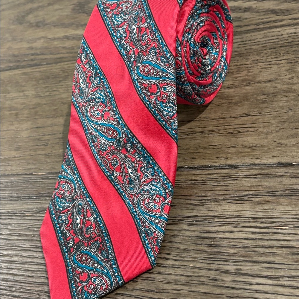 Christian Dior Red and Blue Paisley Men's Tie